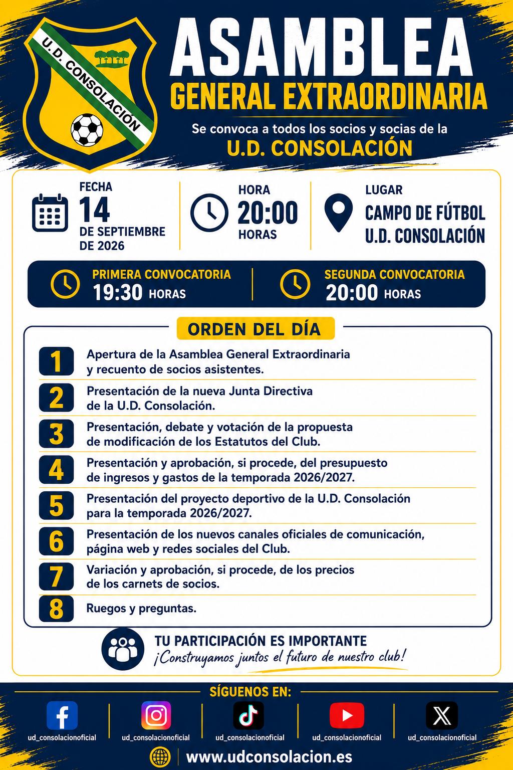 La U.D. Consolación convoca Asamblea General Extraordinaria el 14 de septiembre